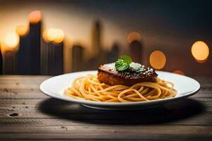 spaghetti with meat and cheese on a plate. AI-Generated photo