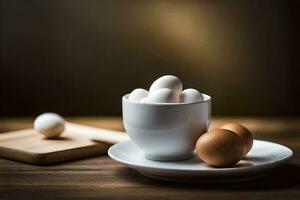 eggs in a cup on a wooden table. AI-Generated photo