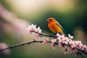 photo wallpaper spring, bird, flowers, the tree, bird, spring, bird, bird,. AI-Generated