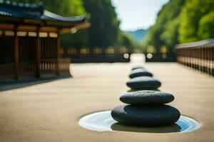 a row of stones in a pond with water. AI-Generated photo