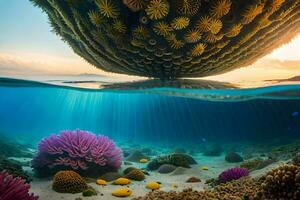 a large ball of coral and sea anemone. AI-Generated photo