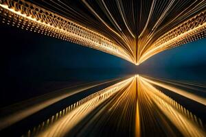 un largo exposición fotografía de un puente con luces. generado por ai foto
