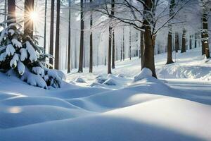 snow covered trees in the forest. AI-Generated photo