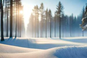 photo wallpaper the sky, snow, trees, the sun, trees, the forest, the forest. AI-Generated