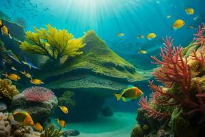 a coral reef with fish and corals. AI-Generated photo