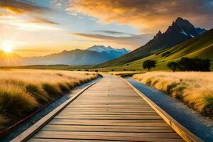 the boardwalk in the new zealand mountains. AI-Generated photo