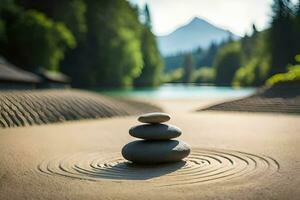 zen stones on the beach. AI-Generated photo