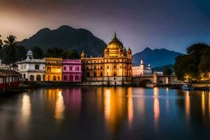 el hermosa palacio en India a noche. generado por ai foto