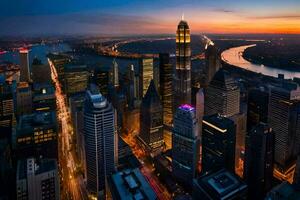 el ciudad horizonte a oscuridad en hong Kong generado por ai foto