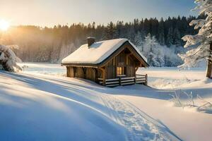 un cabina en el nieve. generado por ai foto