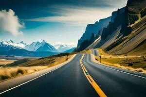 a road in the mountains with mountains in the background. AI-Generated photo