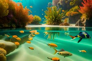 underwater scene with fish and coral reefs. AI-Generated photo