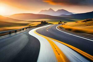 un largo, devanado la carretera con montañas en el antecedentes. generado por ai foto