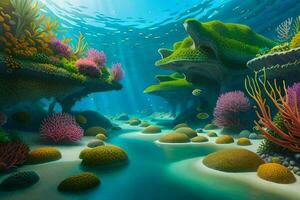 a colorful underwater scene with coral reefs and rocks. AI-Generated photo