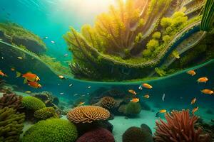 an underwater scene with coral and fish. AI-Generated photo