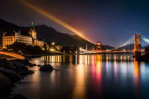 el dorado portón puente en san francisco a noche. generado por ai foto