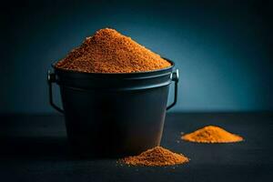 a bucket filled with red chili powder. AI-Generated photo