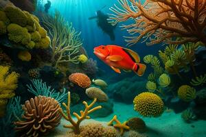 an underwater scene with coral and fish. AI-Generated photo