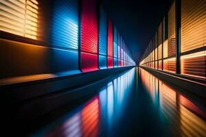 a long hallway with colorful lights. AI-Generated photo