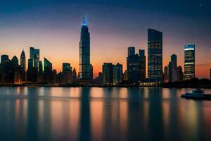 the city skyline at sunset in shanghai. AI-Generated photo