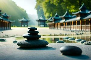 a zen garden in the mountains. AI-Generated photo