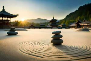 the zen garden at the chinese temple in yunnan. AI-Generated photo