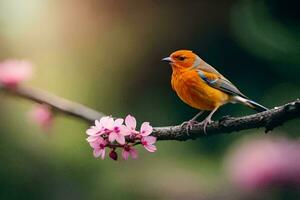 foto fondo de pantalla el cielo, pájaro, primavera, flores, árbol, pájaro, primavera, pájaro,. generado por ai