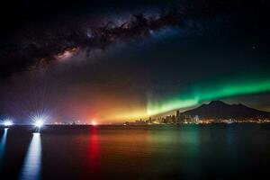 the aurora borealis over the city of cape town. AI-Generated photo