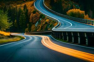 un largo exposición foto de un autopista con carros conducción en él. generado por ai