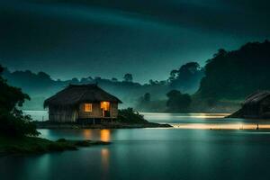 photo wallpaper the sky, water, house, the night, the river, the house, the. AI-Generated