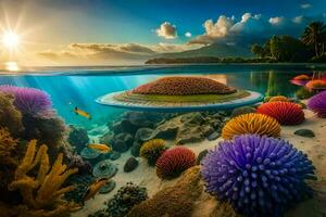 a colorful underwater scene with coral and fish. AI-Generated photo