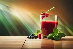 a glass of smoothie with berries and mint. AI-Generated photo