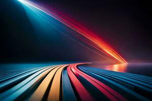 a colorful line of light trails on a dark background. AI-Generated photo