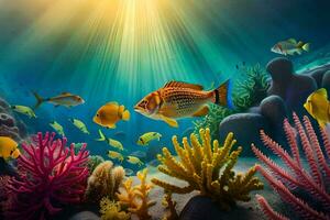 underwater scene with fish and coral reefs. AI-Generated photo