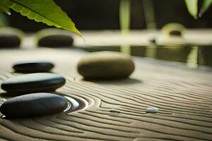 a stone path with pebbles and water. AI-Generated photo