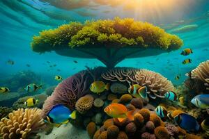 an underwater scene with coral and fish. AI-Generated photo