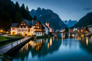the town of altenburg in the alps at night. AI-Generated photo