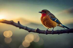 foto fondo de pantalla el cielo, pájaro, atardecer, el pájaro, el sol, el pájaro, el. generado por ai