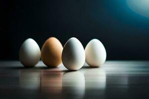 four eggs are lined up in a row. AI-Generated photo