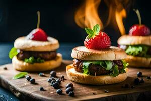mini burgers with strawberries on top. AI-Generated photo