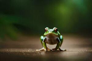 a frog is sitting on the ground. AI-Generated photo