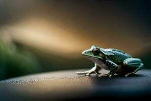 un rana sentado en parte superior de un coche. generado por ai foto