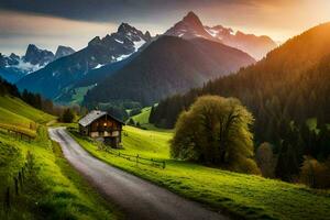 el la carretera a el Alpes. generado por ai foto