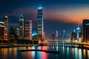 the city skyline at night in shanghai. AI-Generated photo