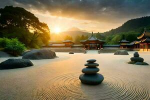 the zen garden at the japanese garden in london. AI-Generated photo
