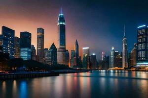 el ciudad horizonte a noche en chicago generado por ai foto