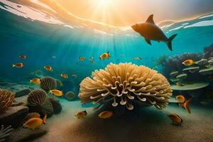 underwater scene with coral and fish. AI-Generated photo