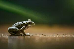 a frog sitting on the ground with water droplets. AI-Generated photo