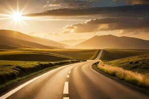 un largo la carretera con el Dom brillante terminado él. generado por ai foto