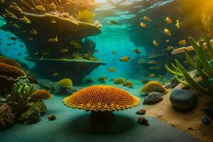 an underwater scene with coral and fish. AI-Generated photo